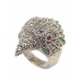 Oxidized Ring Eagle Head Silver 925 Sterling Women's Marcasite Stone A569